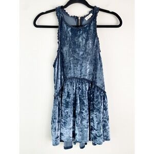 Pol Velvet Babydoll Top S Blue Sleeveless Whimsigoth Dark Romantic Ruffle